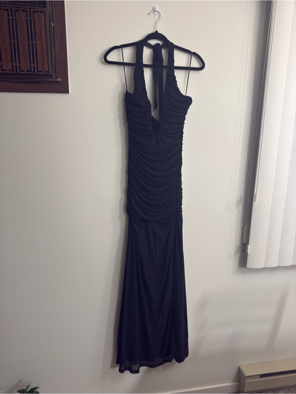 Fashion Nova Black Halter Ruched Maxi Gown